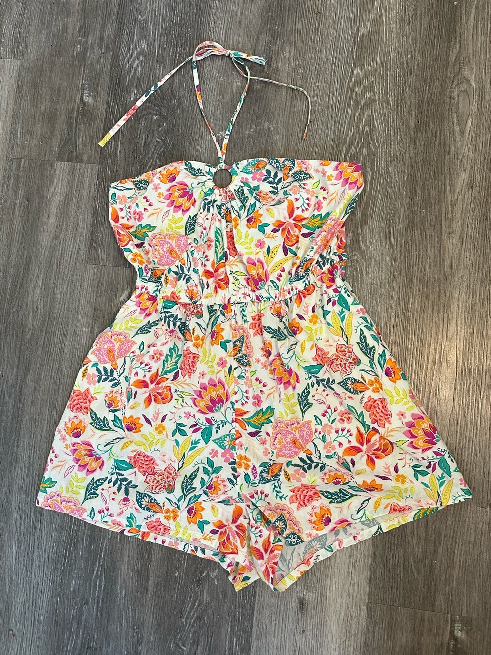 Old Navy Floral Halter Romper in White, Pink, Orange, Green